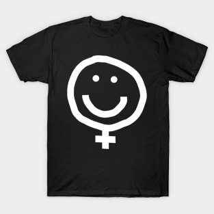 Minimal Female Smiley Face White Line T-Shirt